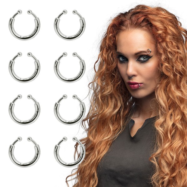 Fake Piercings, Set mit 8 Stk., silber