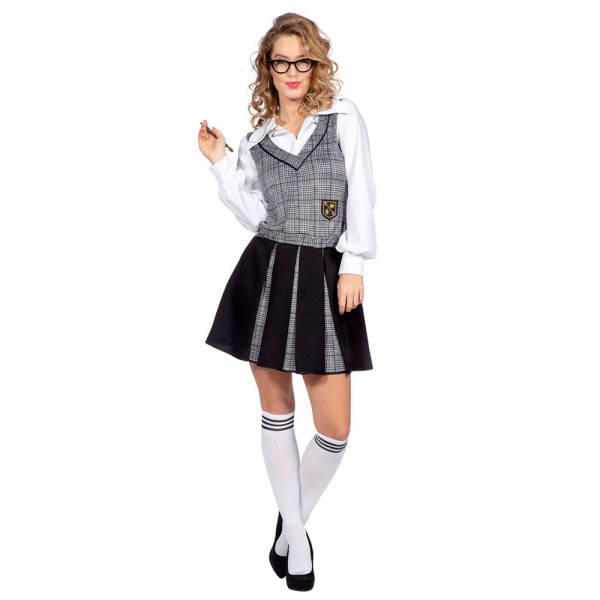 Schulmädchenkleid, kariert, grau/schwarz