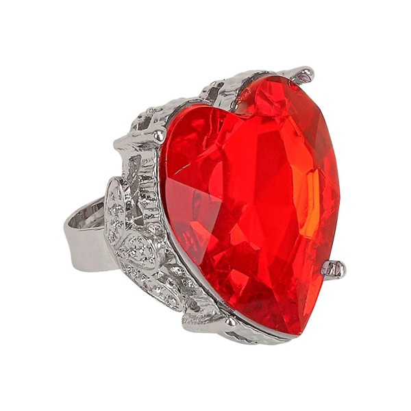 Herzring, roter Stein, silber umfasst