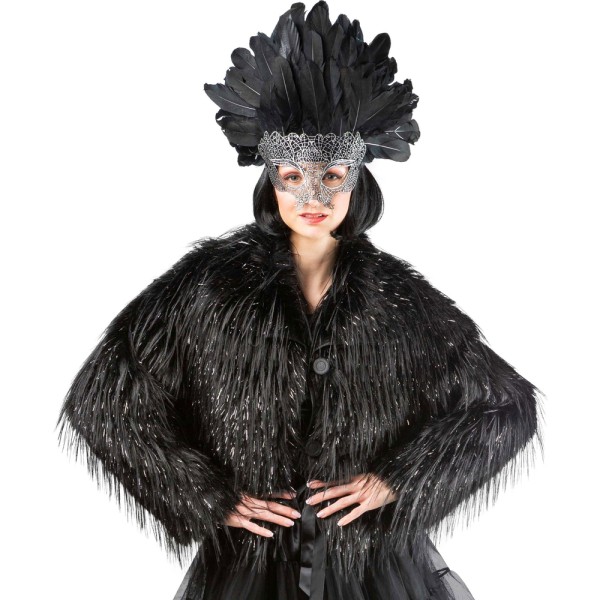 Damen Felljacke Oppulent Silberlurex, schwarz
