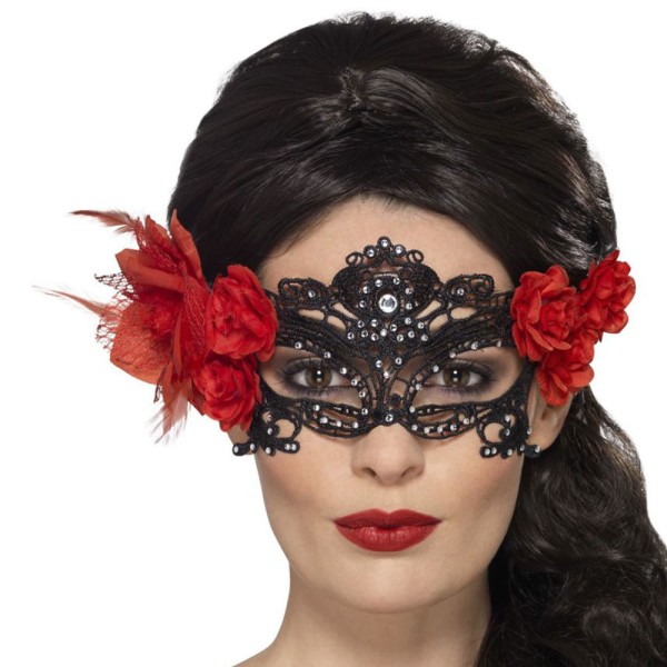 Augenmaske mit Rosen und Spitzen, schwarz
